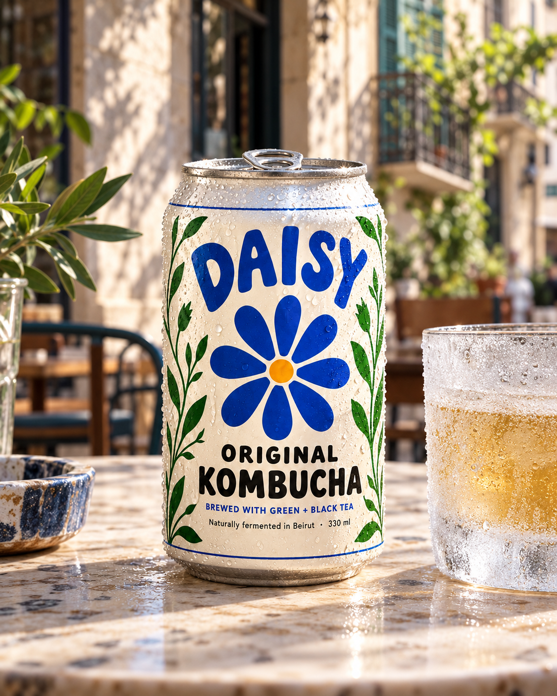 Chilled can of Daisy Original Kombucha